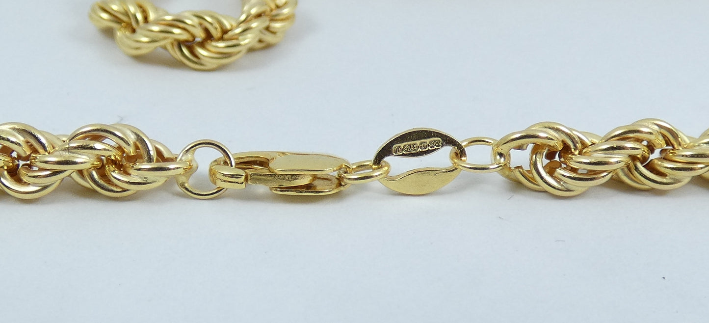 English Solid 9ct Yellow Gold 41cm 16" Twisted Rope 4mm Link Necklace Chain 375