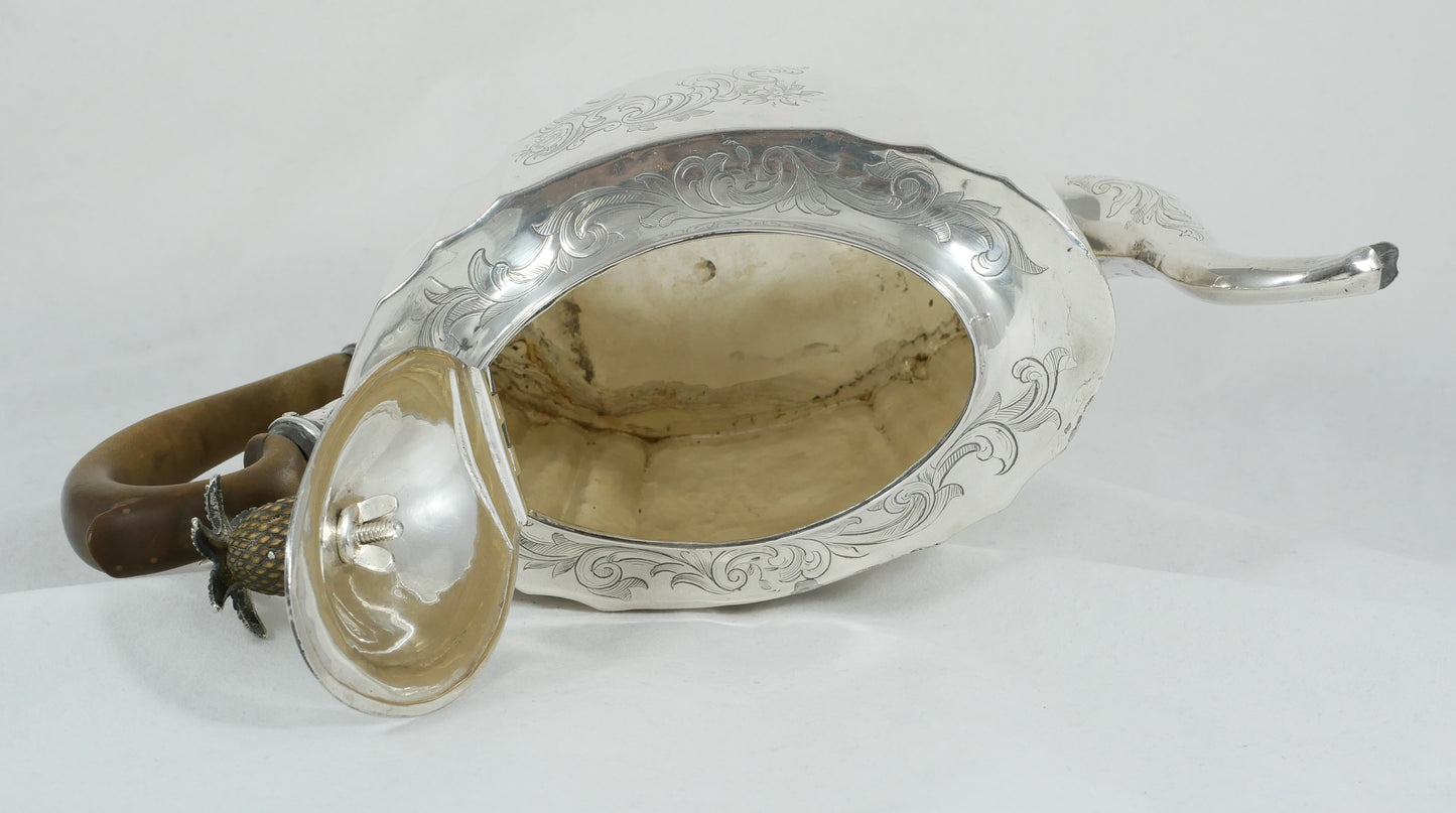 Antique Georgian 1802 Exeter Sterling Silver Teapot Tea Pot Pineapple Finial JH