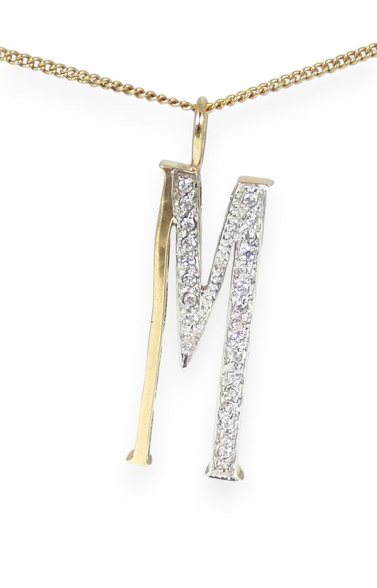 Solid 9ct Yellow Gold & CZ Large 31mm Letter M Necklace Pendant Alphabet Initial