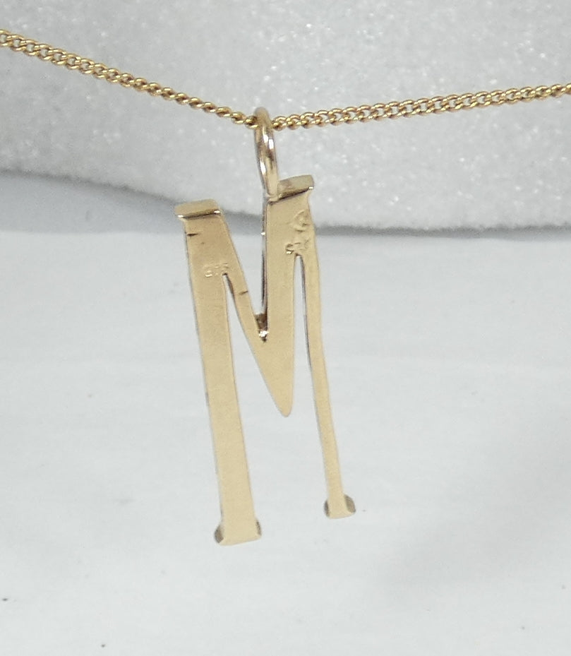 Solid 9ct Yellow Gold & CZ Large 31mm Letter M Necklace Pendant Alphabet Initial