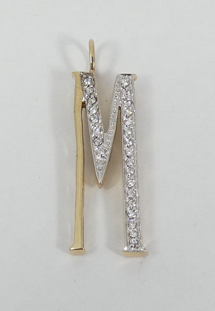 Solid 9ct Yellow Gold & CZ Large 31mm Letter M Necklace Pendant Alphabet Initial