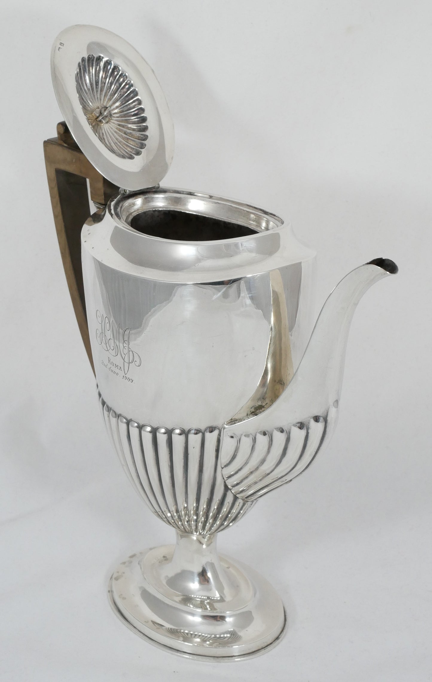 Antique Edwardian 1906 Sterling Silver Tall Coffee Pot Teapot 1,100ml Fluted Set