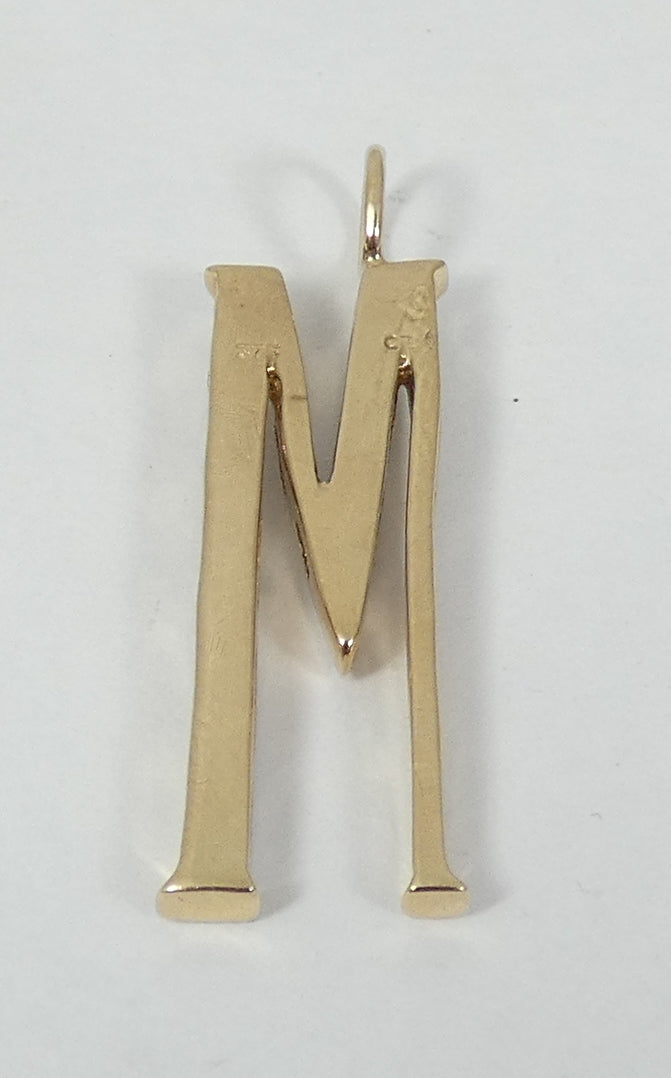 Solid 9ct Yellow Gold & CZ Large 31mm Letter M Necklace Pendant Alphabet Initial