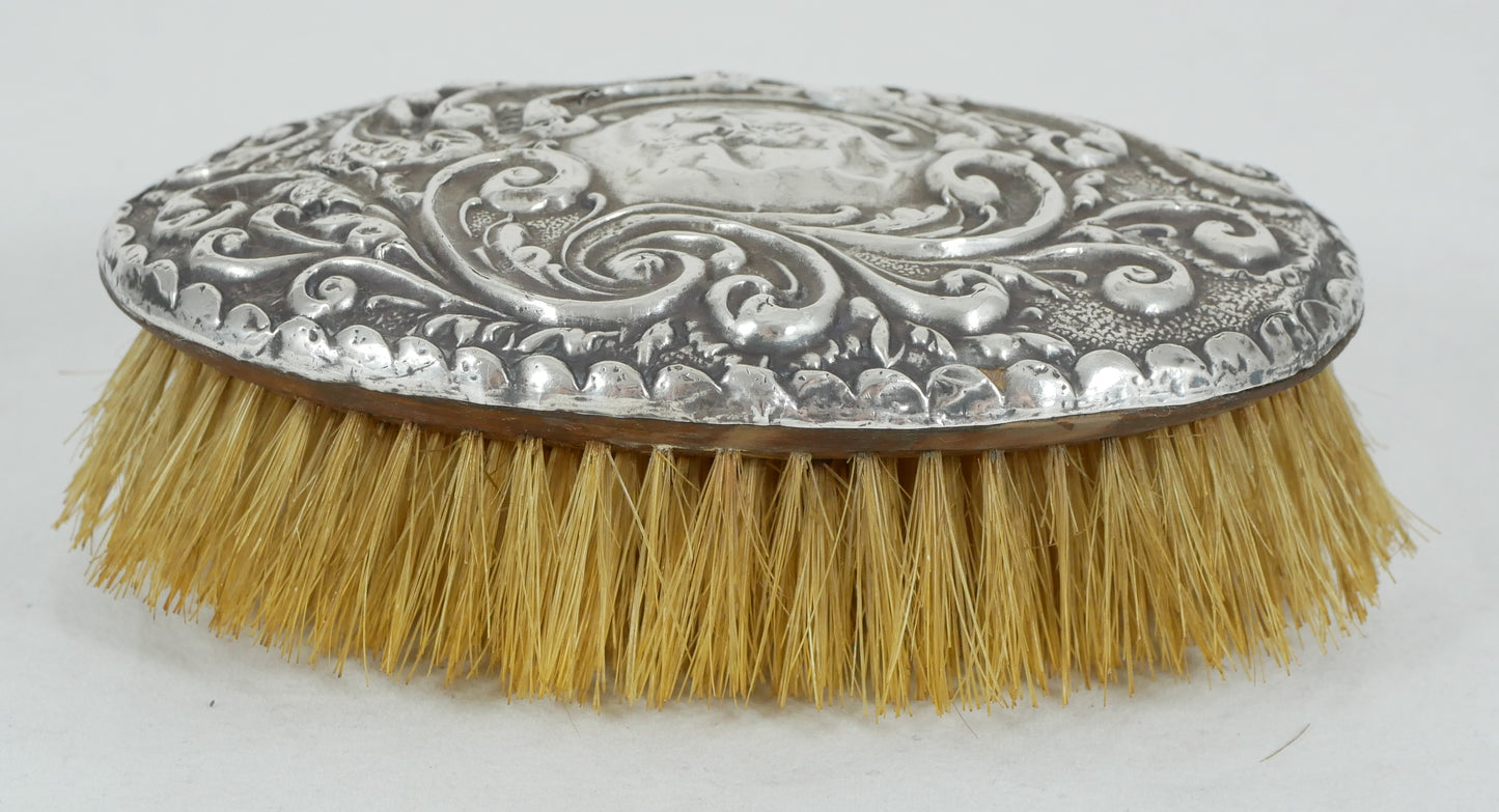 Antique Edwardian 1912 Sterling Silver Repousse Oval Clothes Brush Hair Chester