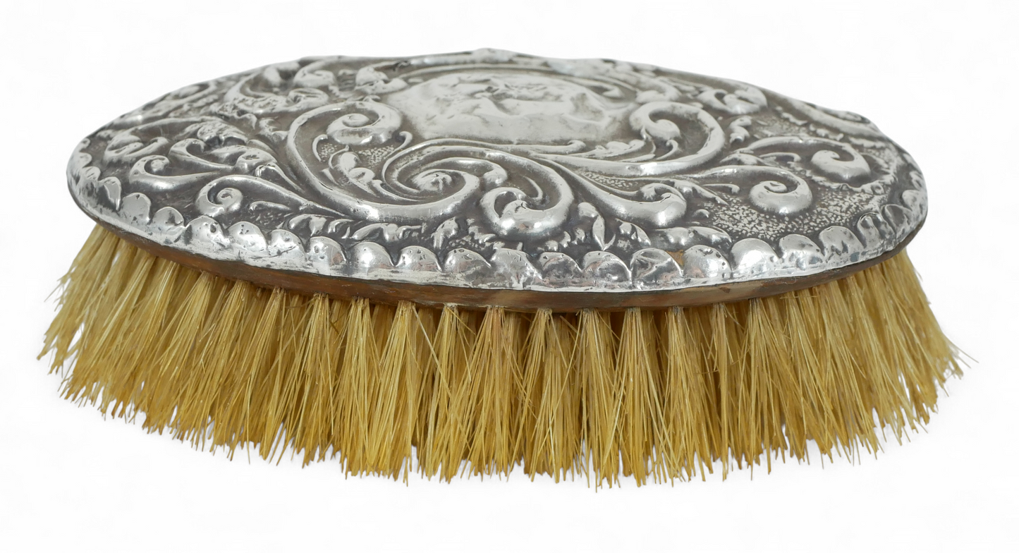 Antique Edwardian 1912 Sterling Silver Repousse Oval Clothes Brush Hair Chester