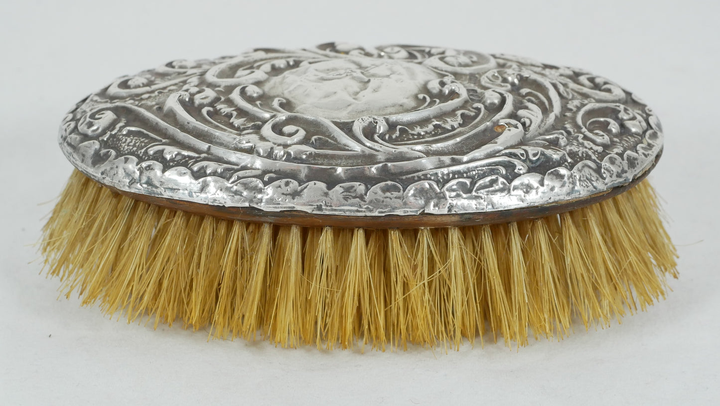 Antique Edwardian 1912 Sterling Silver Repousse Oval Clothes Brush Hair Chester