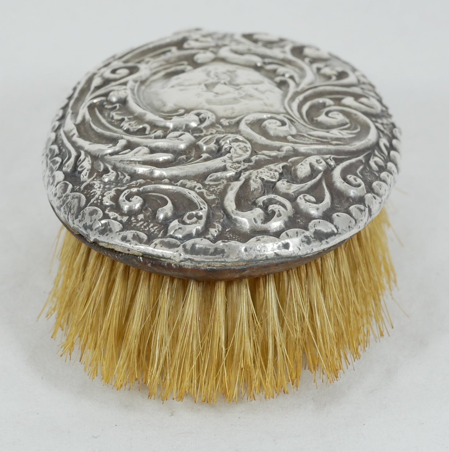 Antique Edwardian 1912 Sterling Silver Repousse Oval Clothes Brush Hair Chester