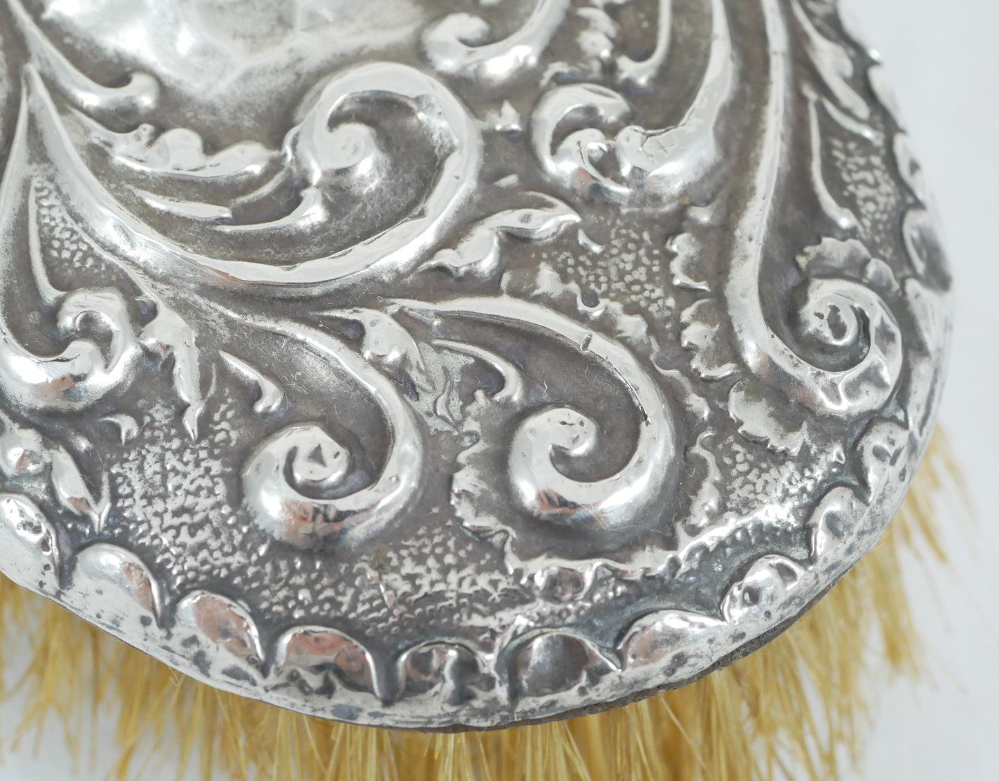 Antique Edwardian 1912 Sterling Silver Repousse Oval Clothes Brush Hair Chester