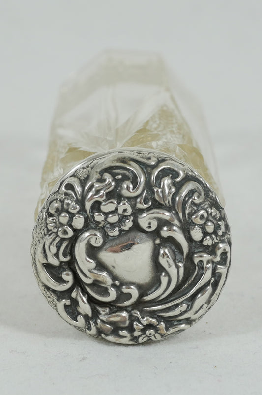 Antique Edwardian 1906 Repousse Sterling Silver & Cut Glass Pin Bottle Jar Gilt