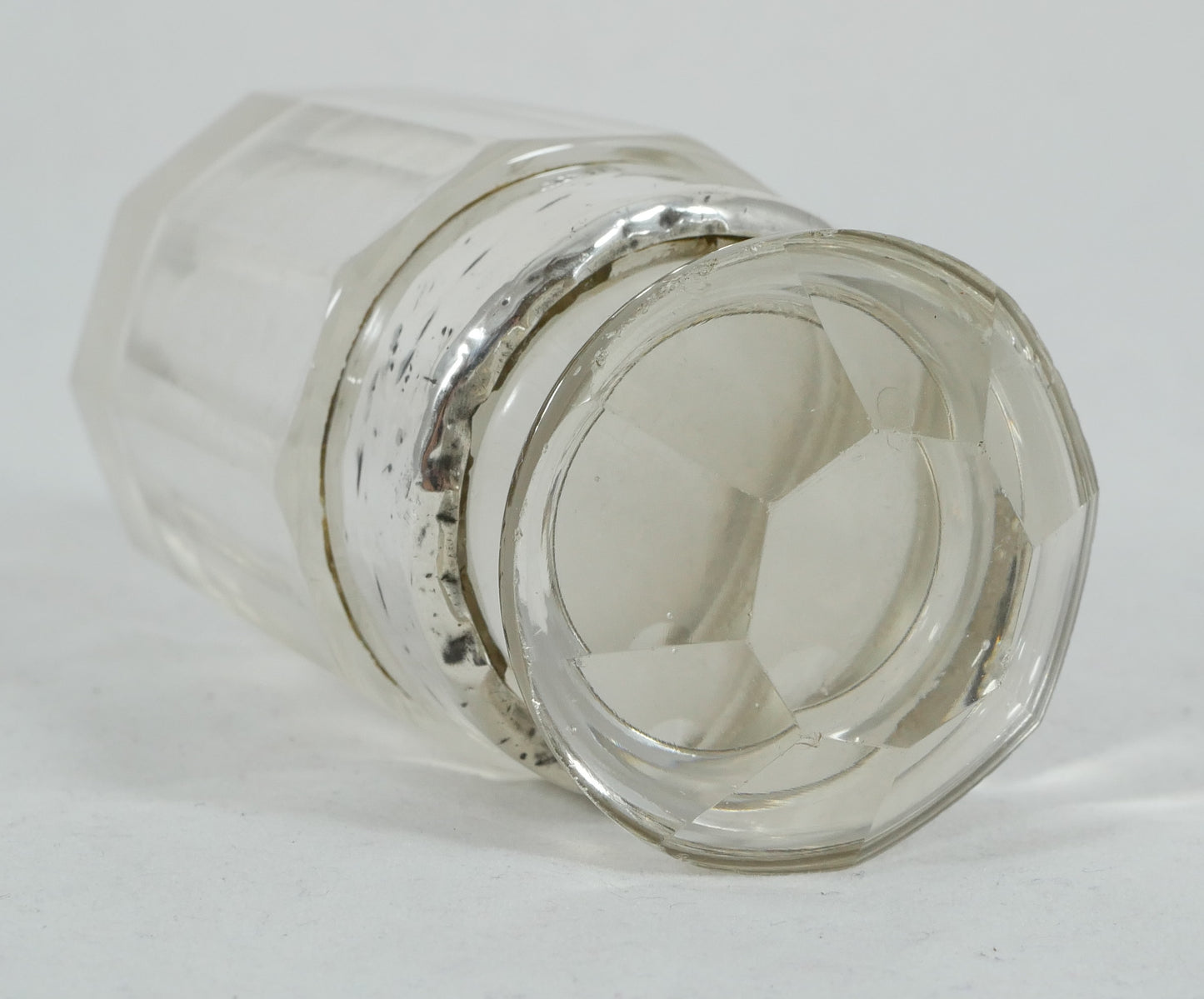 Antique Edwardian 1908 Sterling Silver Cut Glass Scent Perfume Bottle Vanity Jar