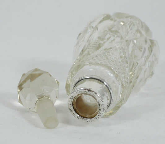 Antique Edwardian 1913 Sterling Silver Cut Glass Scent Perfume Bottle Vanity Jar