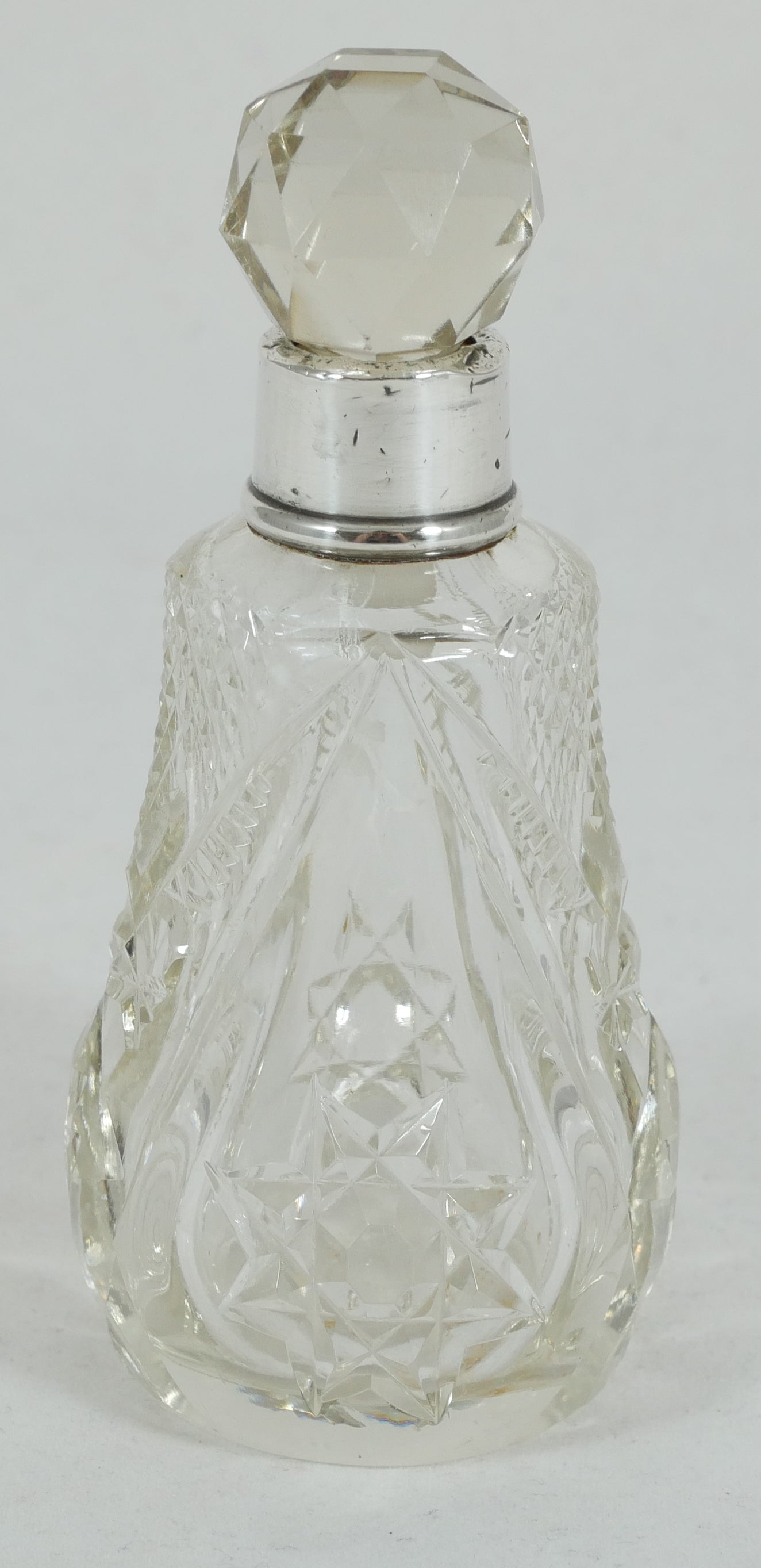 Antique Edwardian 1913 Sterling Silver Cut Glass Scent Perfume Bottle Vanity Jar