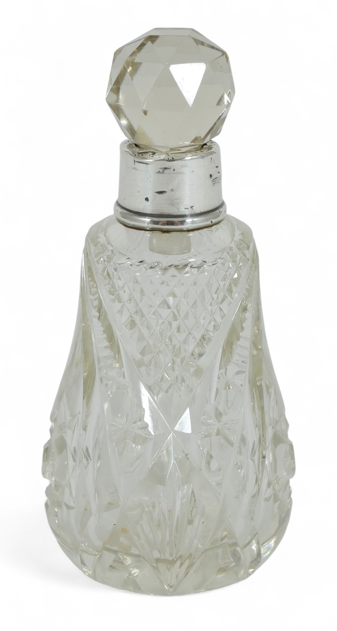 Antique Edwardian 1913 Sterling Silver Cut Glass Scent Perfume Bottle Vanity Jar