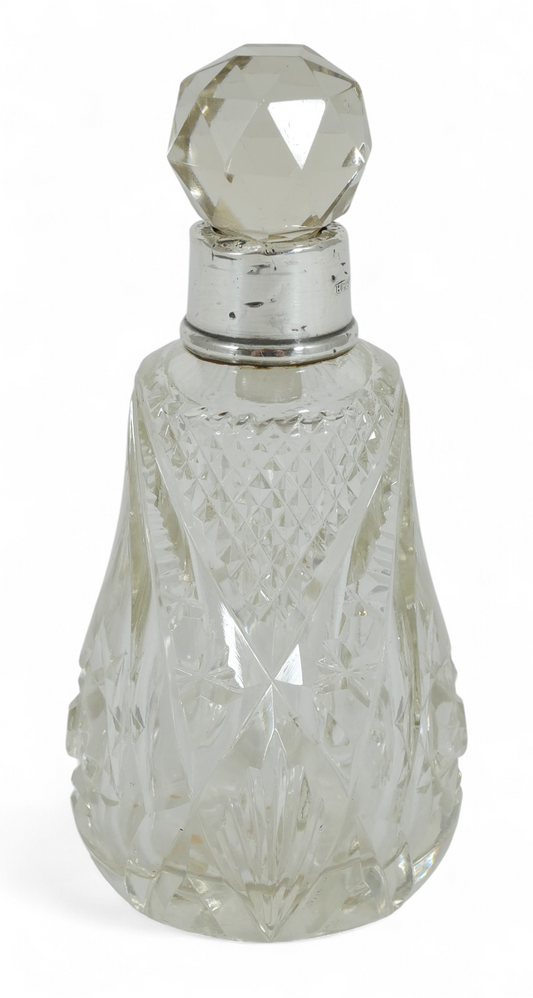 Antique Edwardian 1913 Sterling Silver Cut Glass Scent Perfume Bottle Vanity Jar