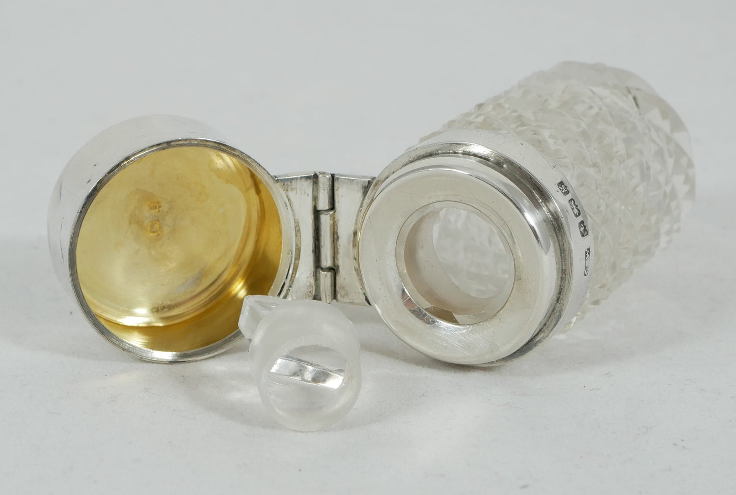 Antique Edwardian 1906 Sterling Silver Cut Glass Scent Perfume Bottle Vanity Jar