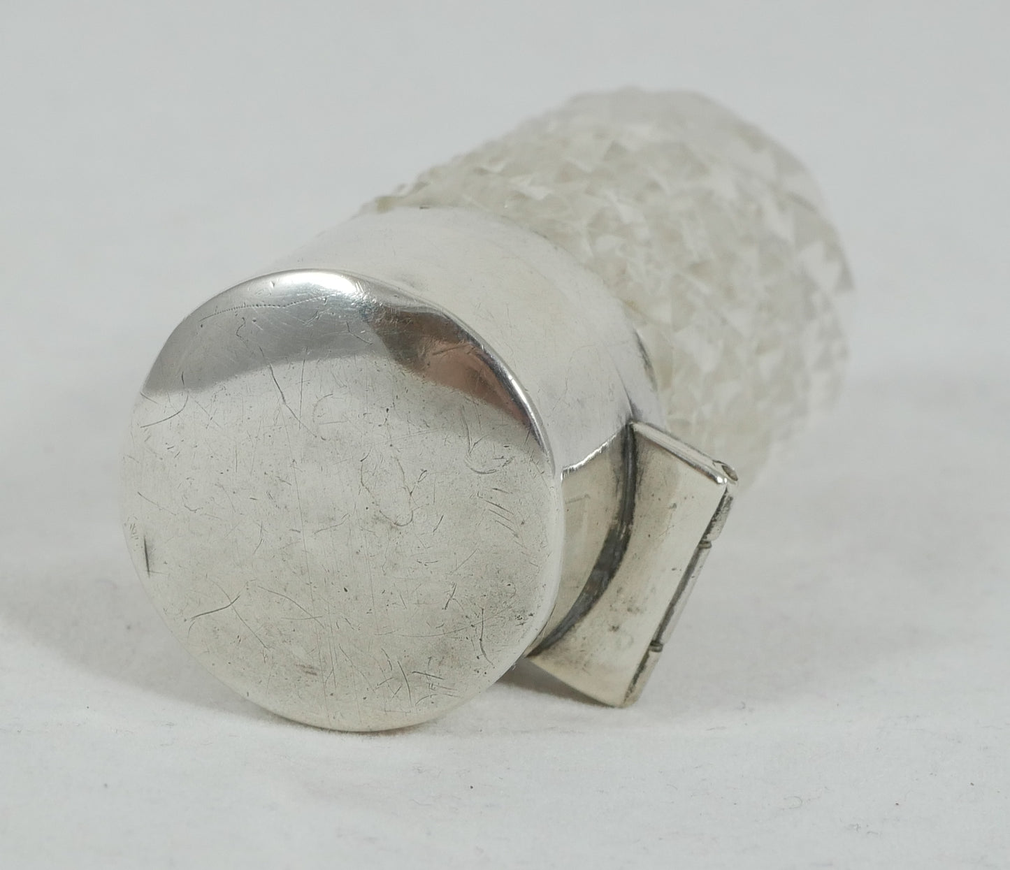 Antique Edwardian 1906 Sterling Silver Cut Glass Scent Perfume Bottle Vanity Jar