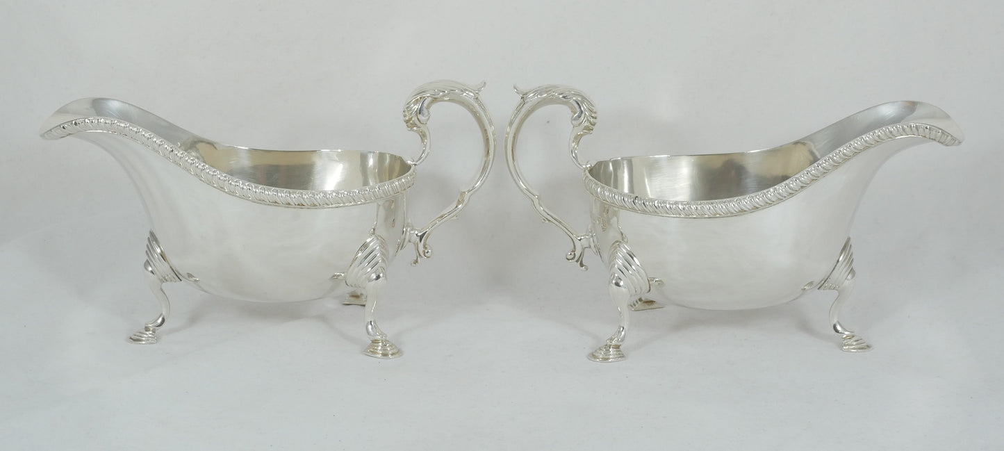 Antique Art Deco 1934 Pair of Large Heavy Sterling Silver Sauce Boats Gravy Jugs