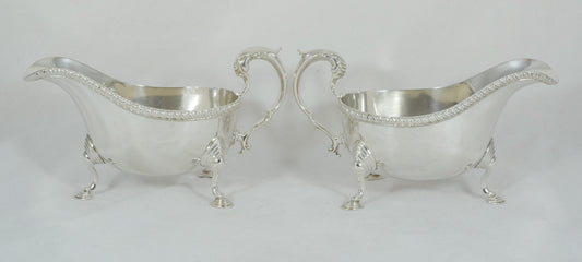 Antique Art Deco 1934 Pair of Large Heavy Sterling Silver Sauce Boats Gravy Jugs