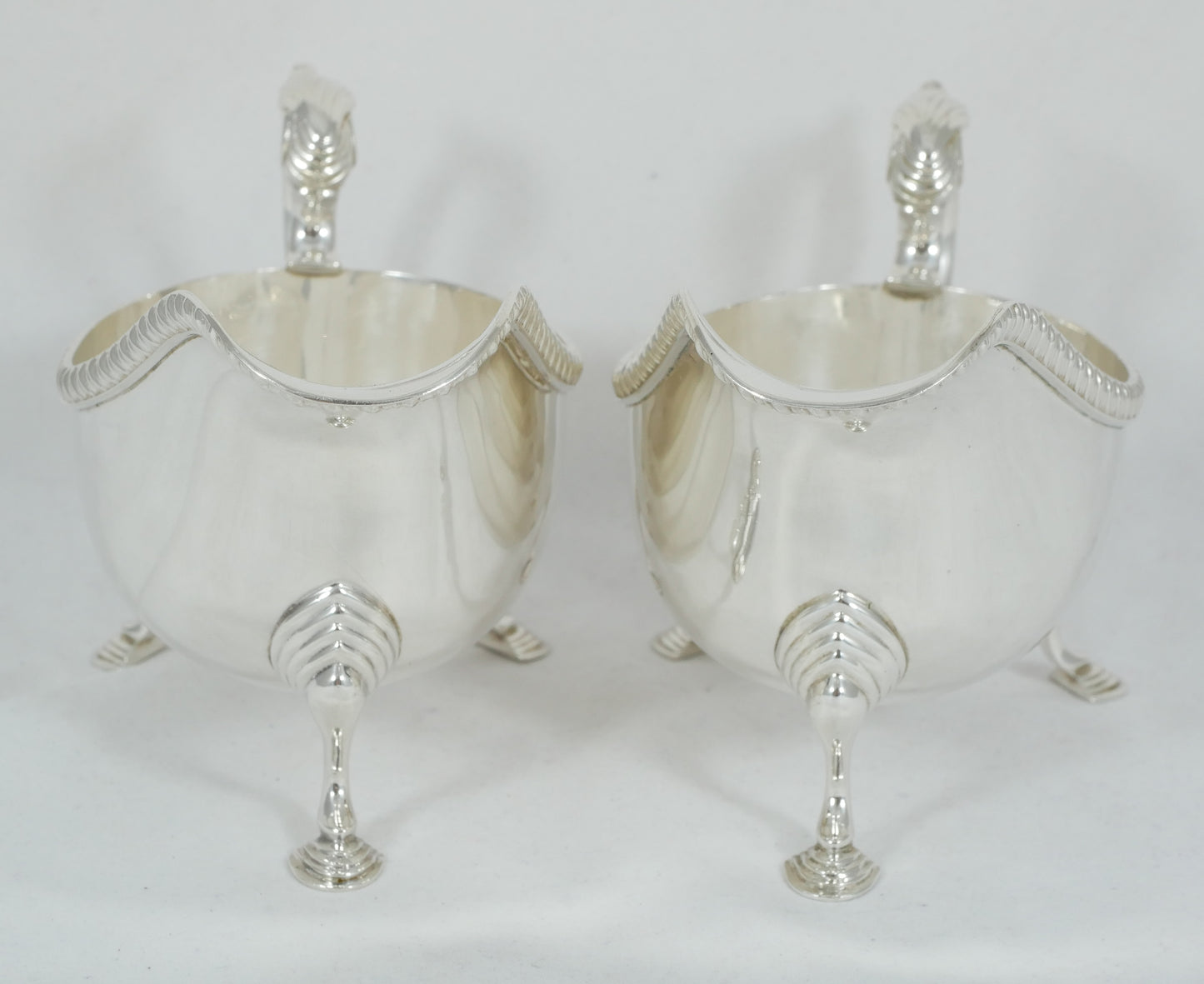 Antique Art Deco 1934 Pair of Large Heavy Sterling Silver Sauce Boats Gravy Jugs
