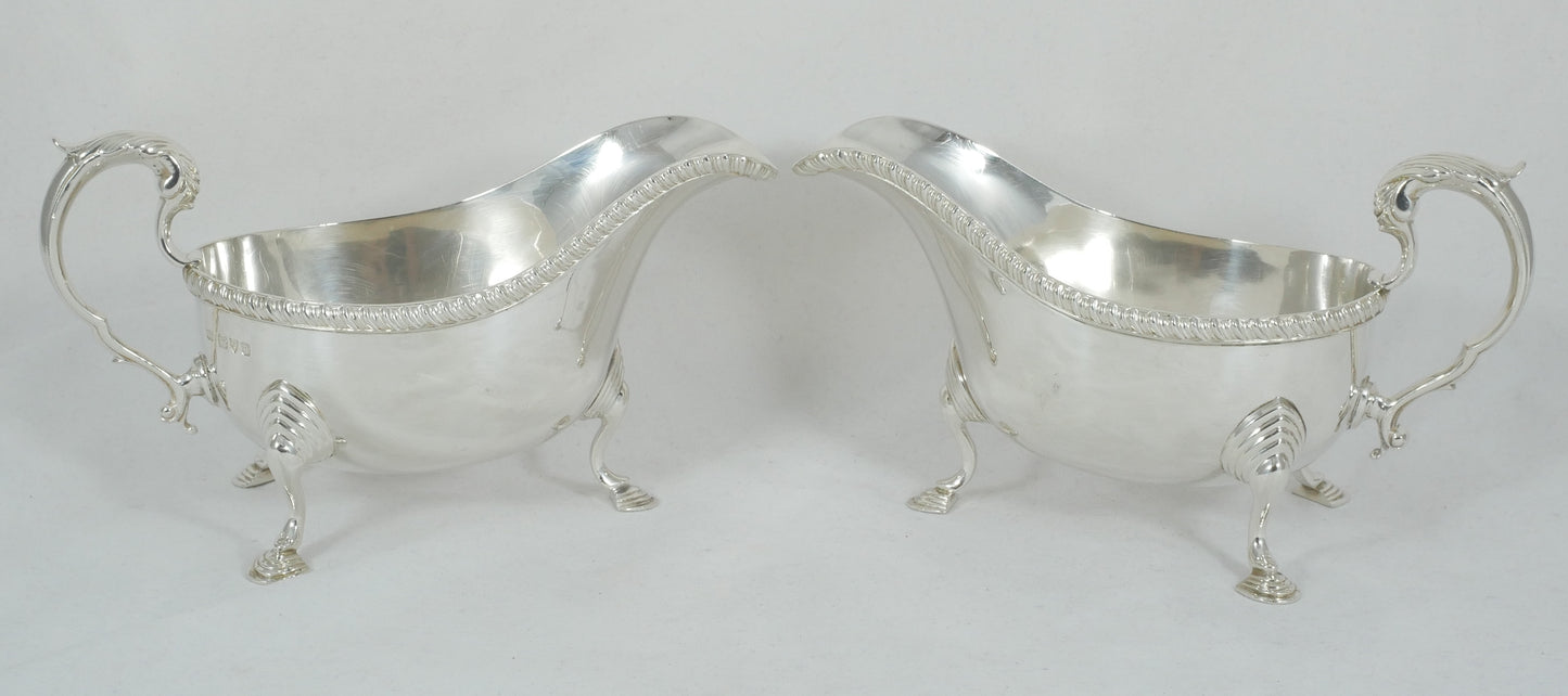 Antique Art Deco 1934 Pair of Large Heavy Sterling Silver Sauce Boats Gravy Jugs