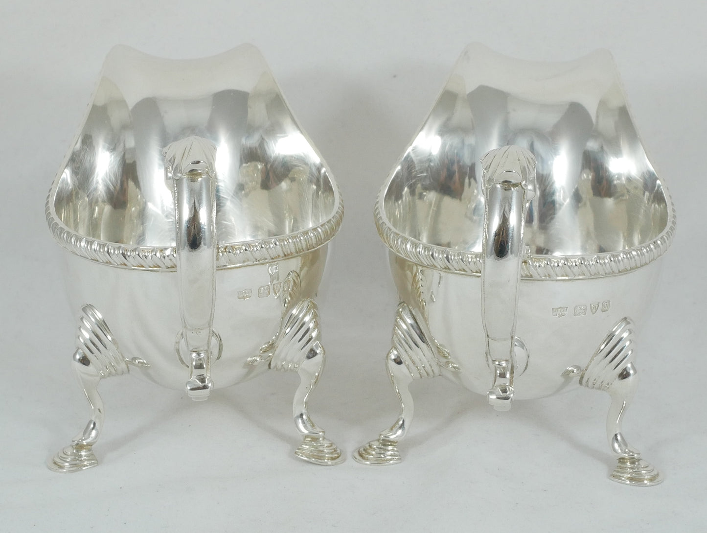 Antique Art Deco 1934 Pair of Large Heavy Sterling Silver Sauce Boats Gravy Jugs
