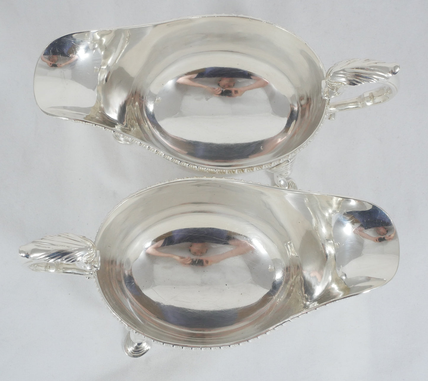 Antique Art Deco 1934 Pair of Large Heavy Sterling Silver Sauce Boats Gravy Jugs