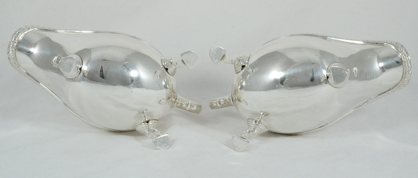 Antique Art Deco 1934 Pair of Large Heavy Sterling Silver Sauce Boats Gravy Jugs