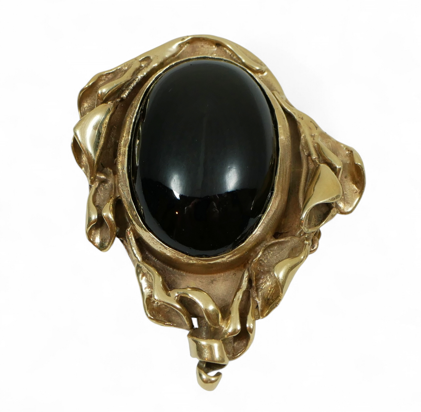 Vintage Art Nouveau Large Solid 9ct Yellow Gold Onyx Cabochon Heavy Brooch Pin