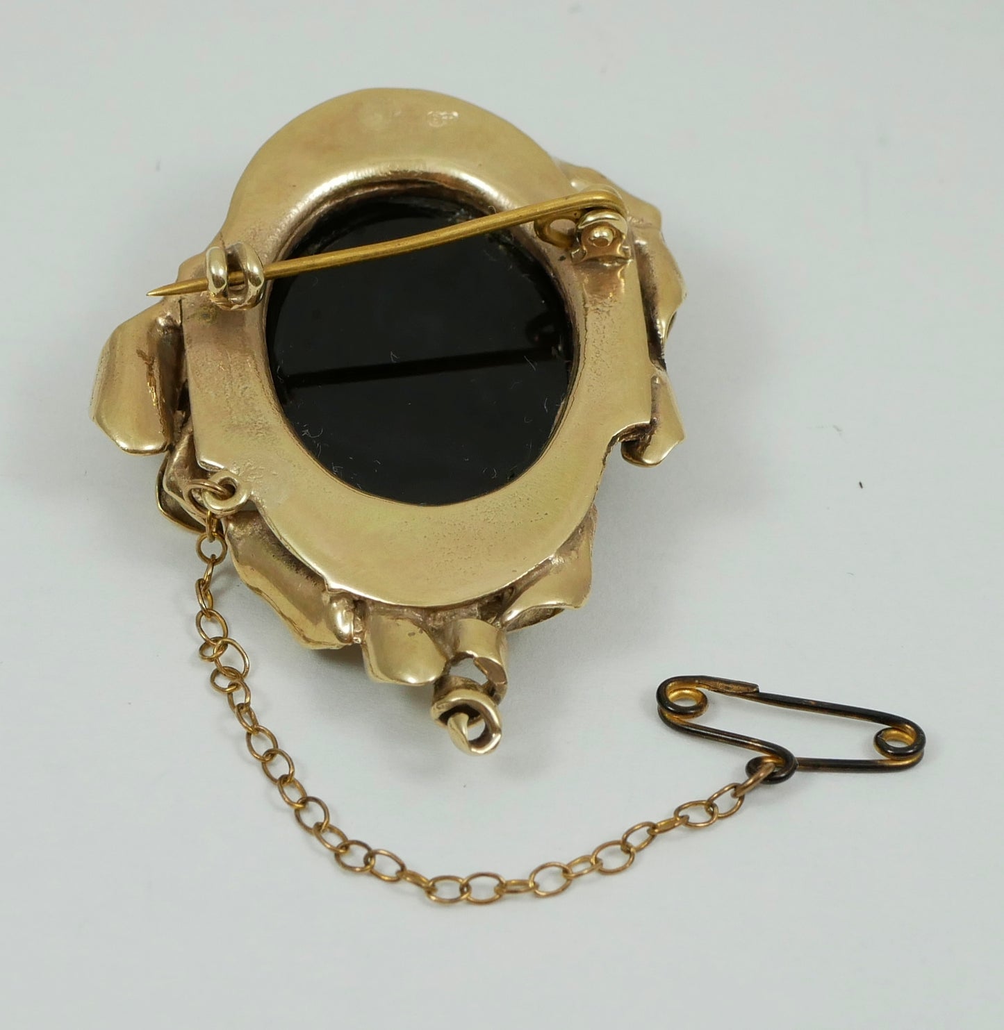 Vintage Art Nouveau Large Solid 9ct Yellow Gold Onyx Cabochon Heavy Brooch Pin