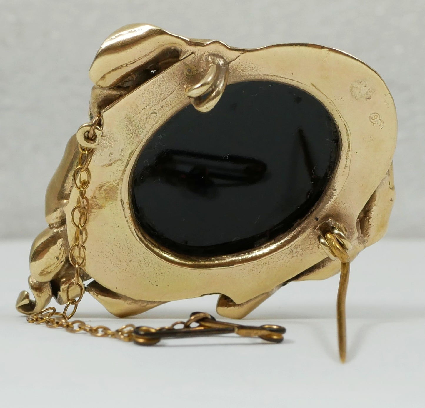 Vintage Art Nouveau Large Solid 9ct Yellow Gold Onyx Cabochon Heavy Brooch Pin