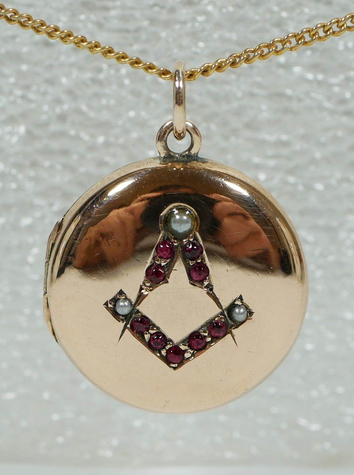 Antique Victorian Solid 9ct Rose Gold Masonic Freemason Photo Locket Pendant