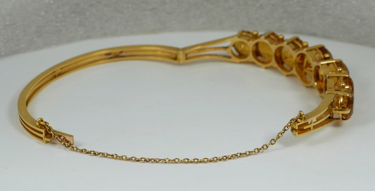 Antique Vintage Heavy Solid 18ct Yellow Gold & Natural Citrine Hinged Bangle 750