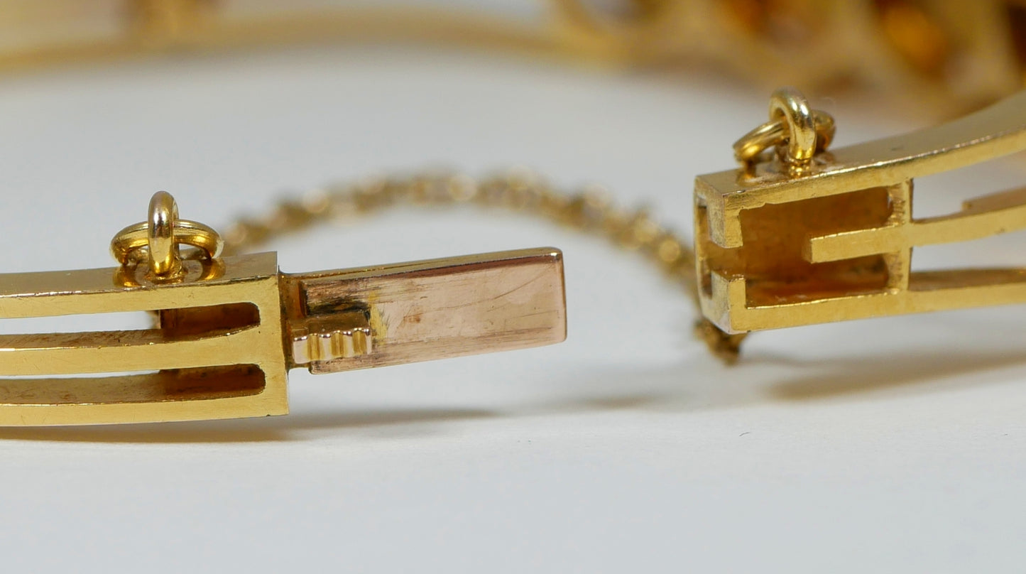 Antique Vintage Heavy Solid 18ct Yellow Gold & Natural Citrine Hinged Bangle 750