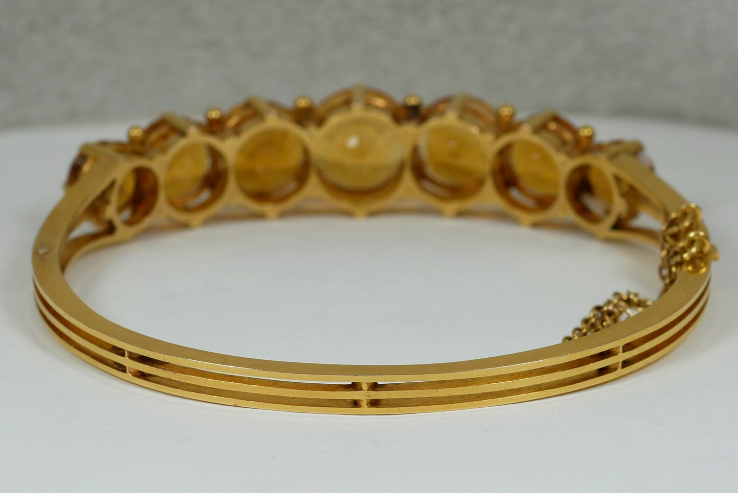 Antique Vintage Heavy Solid 18ct Yellow Gold & Natural Citrine Hinged Bangle 750