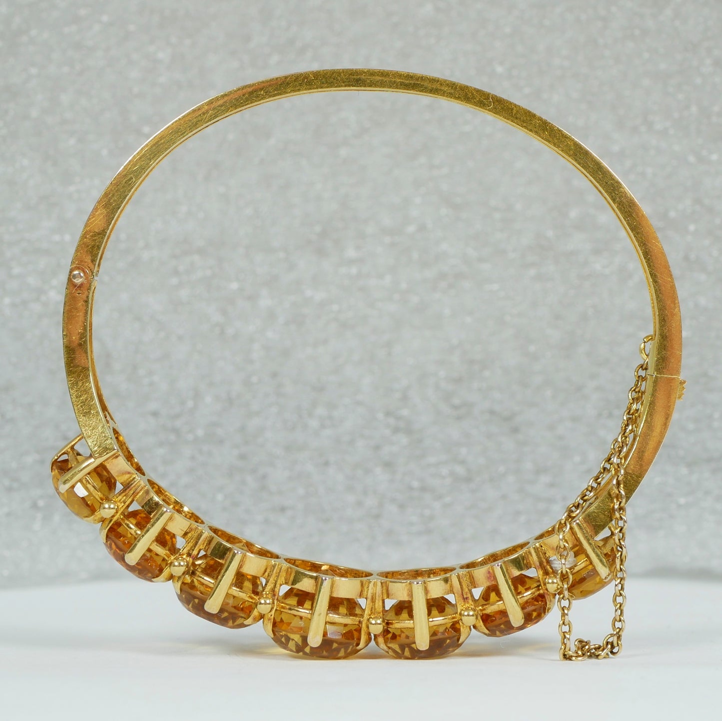 Antique Vintage Heavy Solid 18ct Yellow Gold & Natural Citrine Hinged Bangle 750