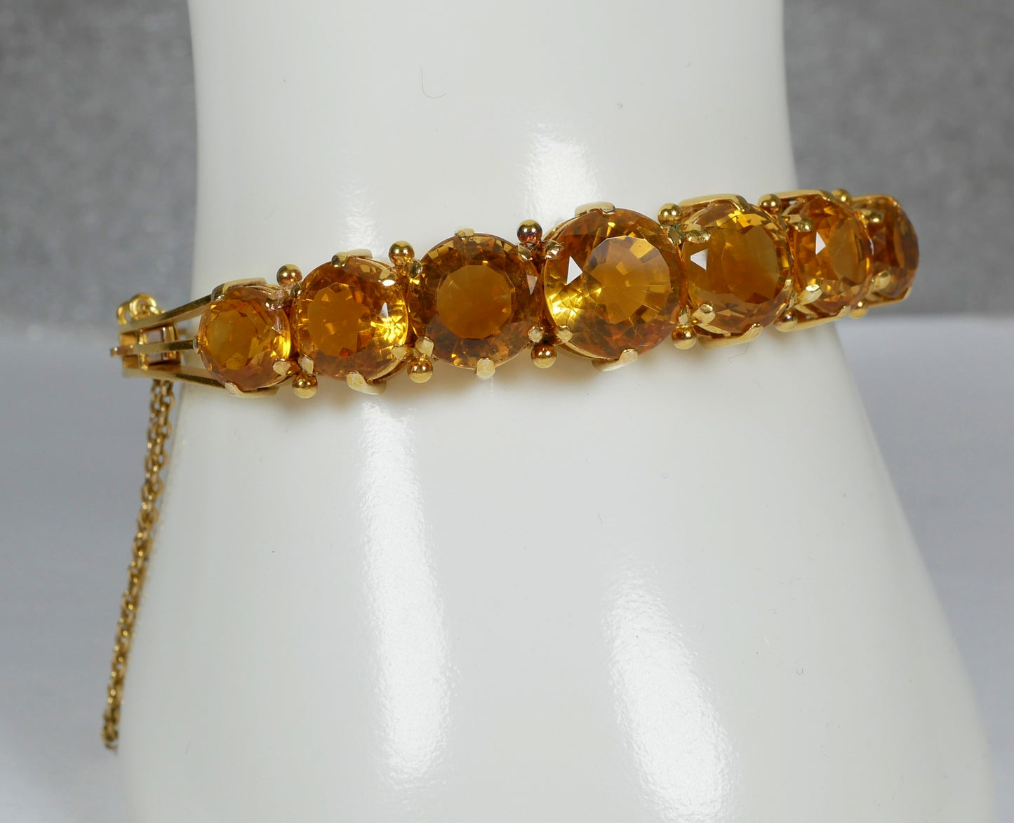 Antique Vintage Heavy Solid 18ct Yellow Gold & Natural Citrine Hinged Bangle 750