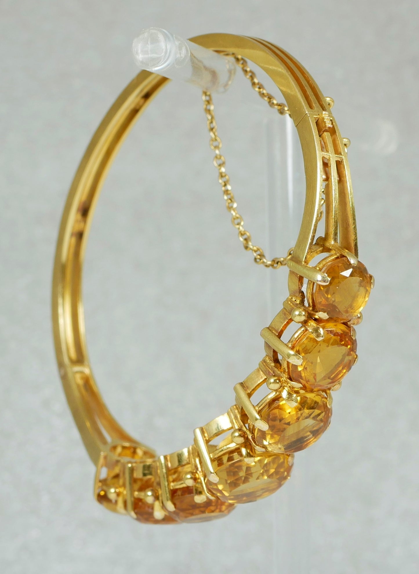 Antique Vintage Heavy Solid 18ct Yellow Gold & Natural Citrine Hinged Bangle 750