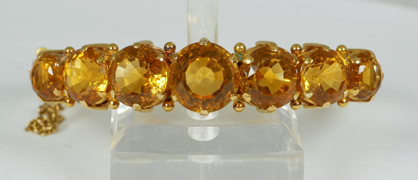 Antique Vintage Heavy Solid 18ct Yellow Gold & Natural Citrine Hinged Bangle 750