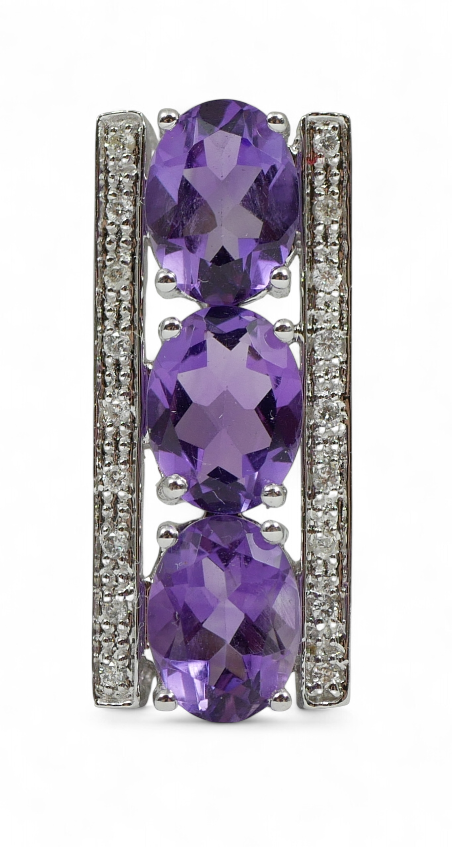 Modern Solid 14ct White Gold Oval Cut Amethyst & Diamond 23mm Necklace Pendant