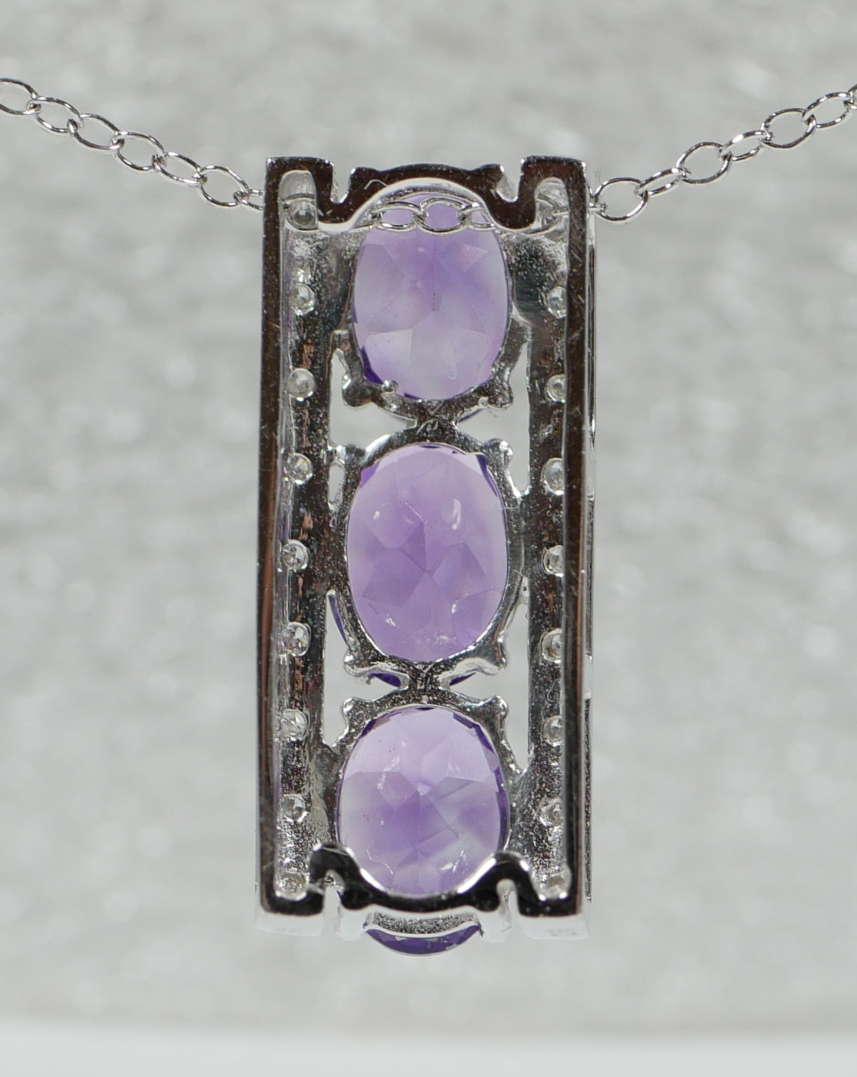 Modern Solid 14ct White Gold Oval Cut Amethyst & Diamond 23mm Necklace Pendant