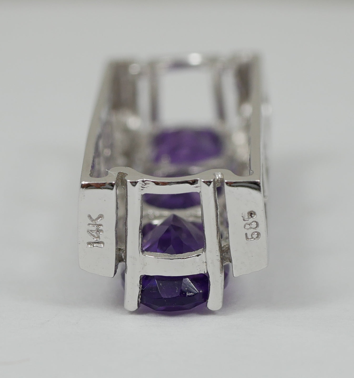Modern Solid 14ct White Gold Oval Cut Amethyst & Diamond 23mm Necklace Pendant