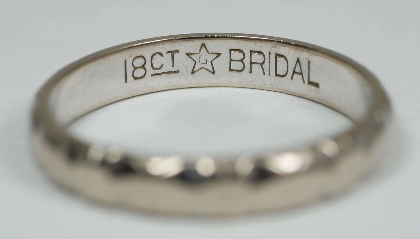 Vintage Solid 18ct White Gold Bridal 3mm D Shape Wedding Band Ring Size 7.5 O 55