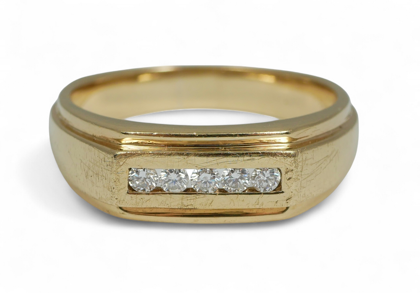 Modern Solid 9ct Yellow Gold & 0.20ct Diamond Mens Dress Band Ring Size 12 X 67