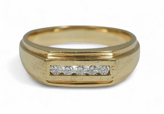 Modern Solid 9ct Yellow Gold & 0.20ct Diamond Mens Dress Band Ring Size 12 X 67