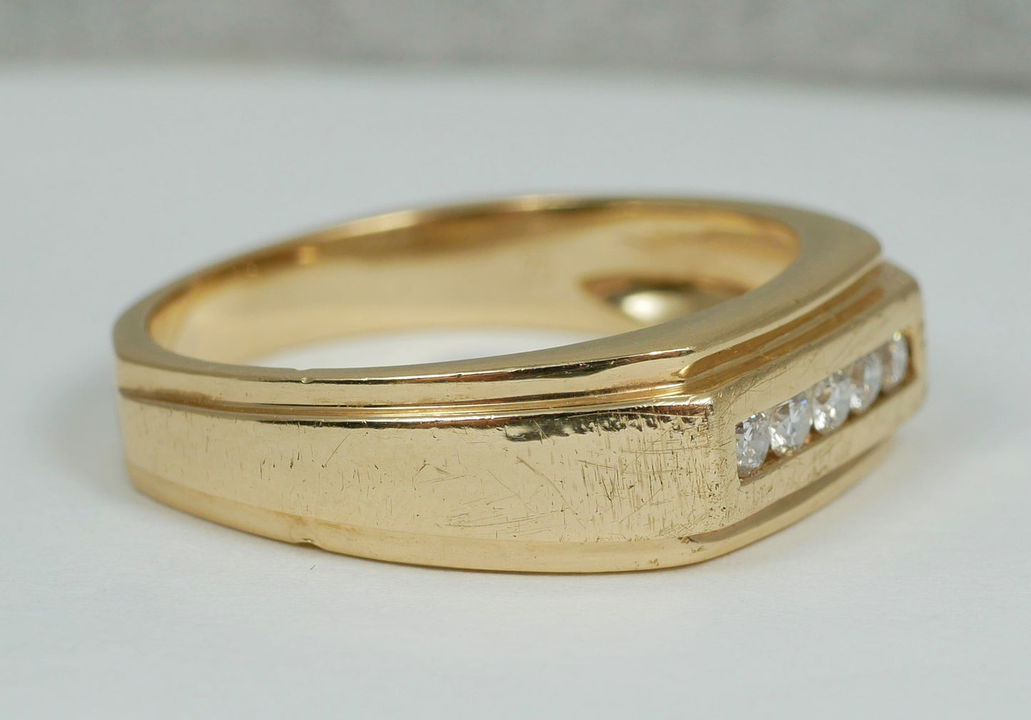 Modern Solid 9ct Yellow Gold & 0.20ct Diamond Mens Dress Band Ring Size 12 X 67