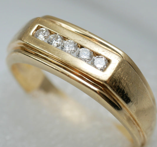 Modern Solid 9ct Yellow Gold & 0.20ct Diamond Mens Dress Band Ring Size 12 X 67