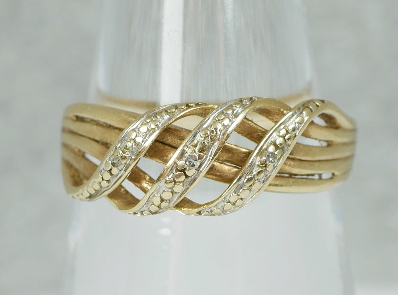 Contemporary Solid 9ct Yellow Gold & Diamond Crossover Dress Ring Size 6 L 51