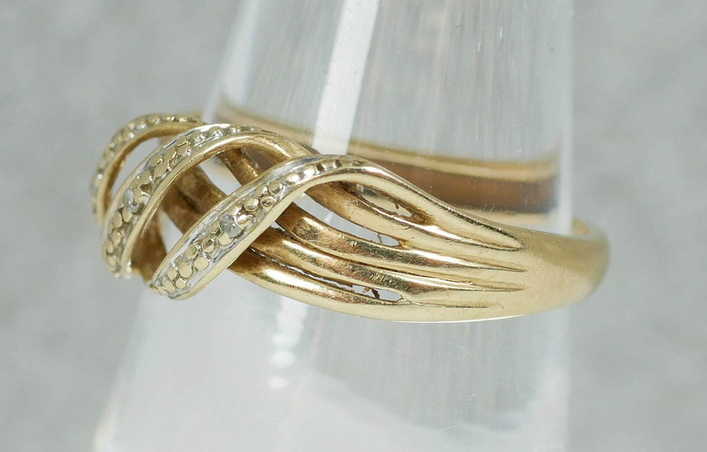 Contemporary Solid 9ct Yellow Gold & Diamond Crossover Dress Ring Size 6 L 51