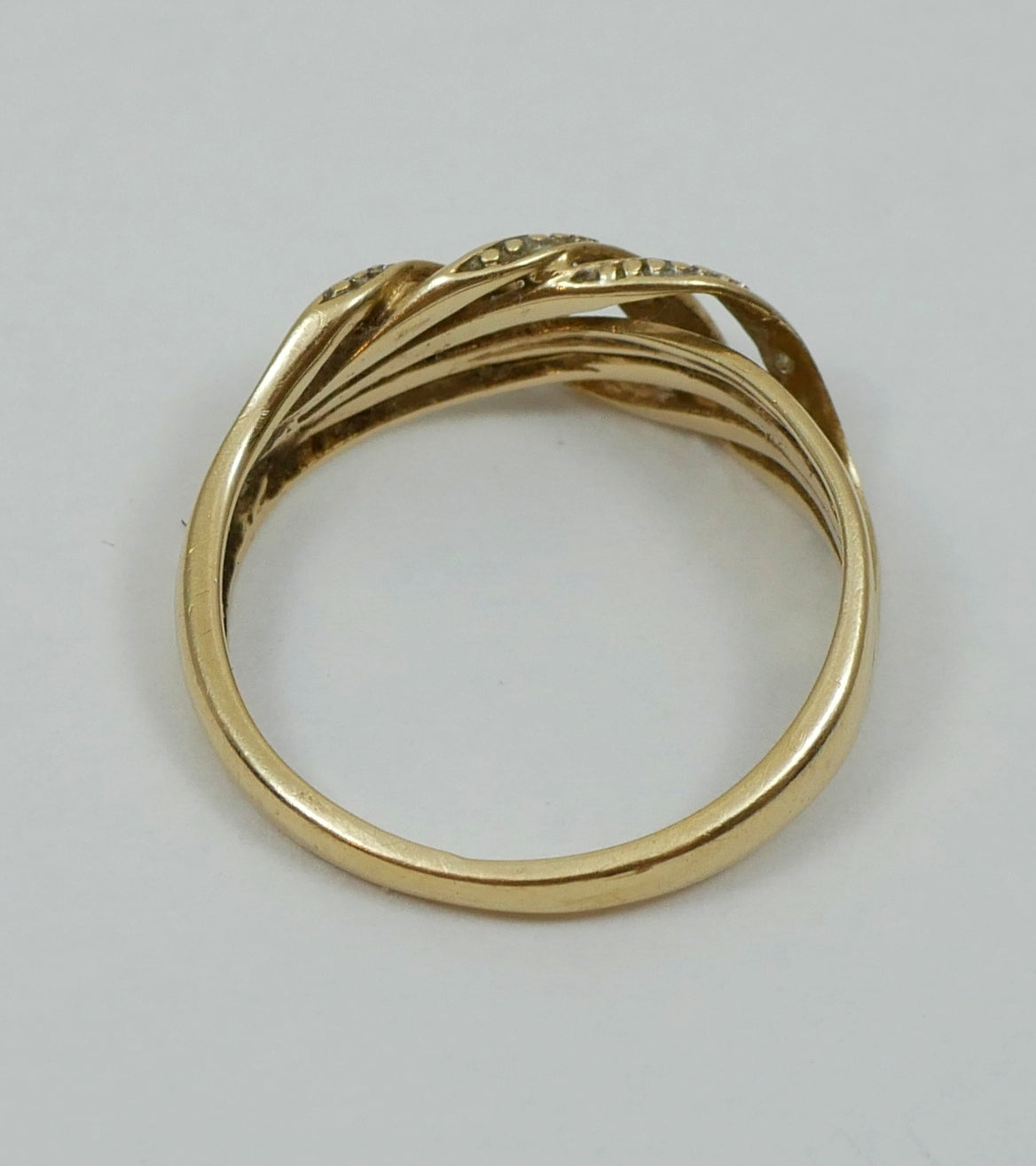 Contemporary Solid 9ct Yellow Gold & Diamond Crossover Dress Ring Size 6 L 51