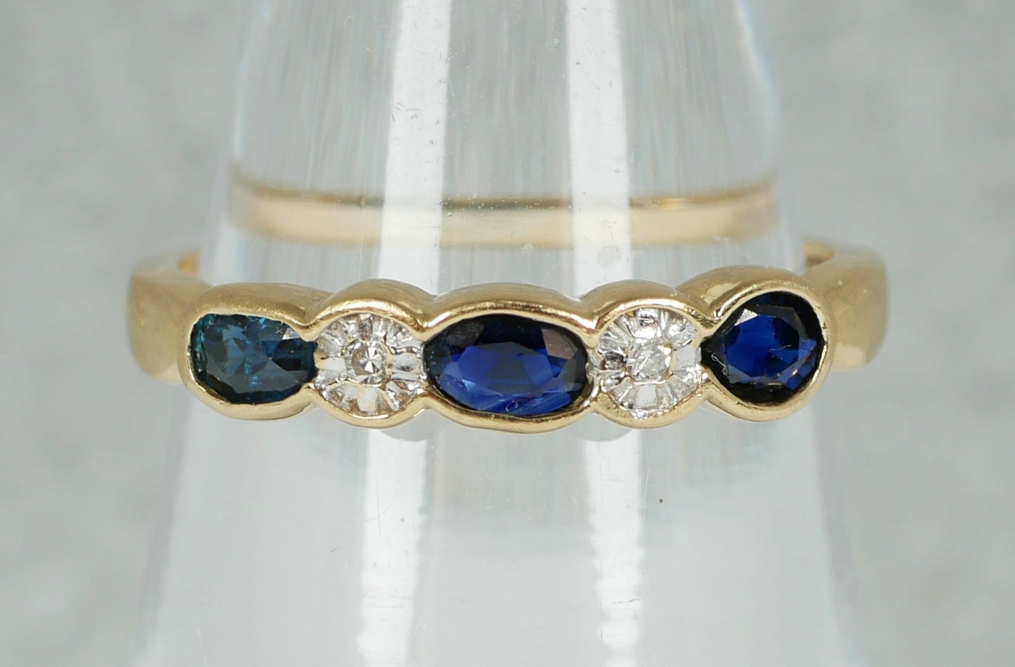 Solid 9ct Yellow Gold Natural Blue Sapphire & Diamond Dress Ring Size 4.5 I 48